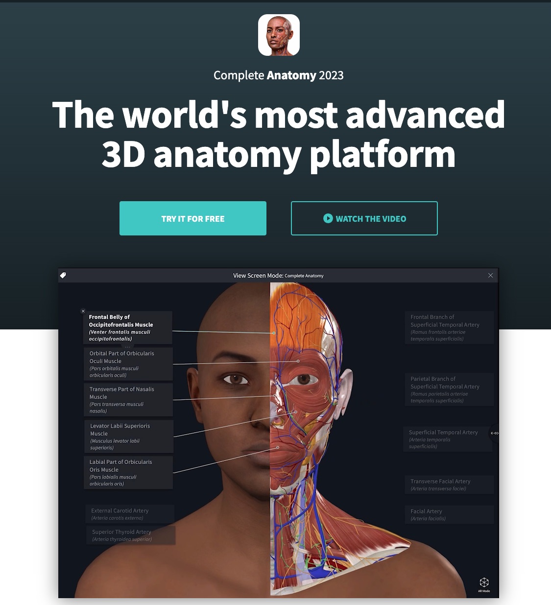Część interfejsu aplikacji Complete Anatomy firmy 3d4medical.
